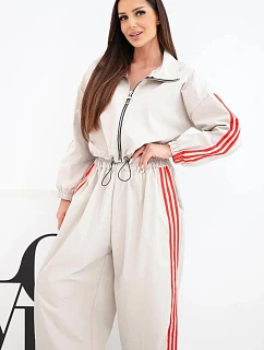 Dámská bavlněná souprava s oversized kalhotami a model 22294706 lampasy béžová - K-Fashion
