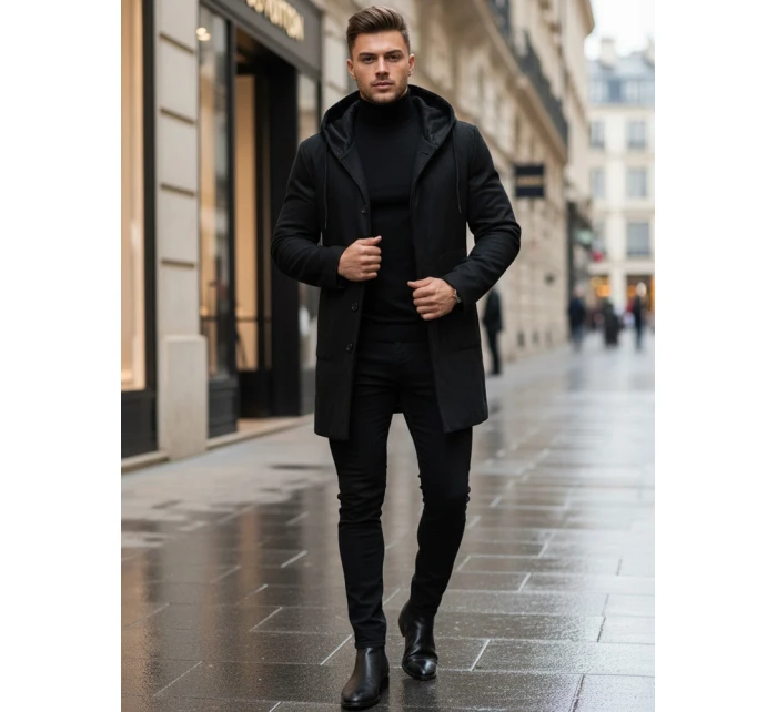 Pánsky jednoradový zimný kabát čierny FashionStreet CX0444