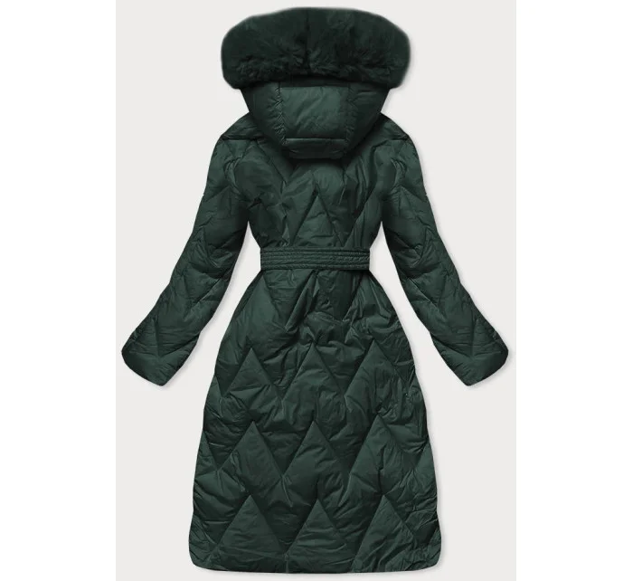 Dámska dlhá prešívaná zimná bunda tmavozelená (fm11-4)