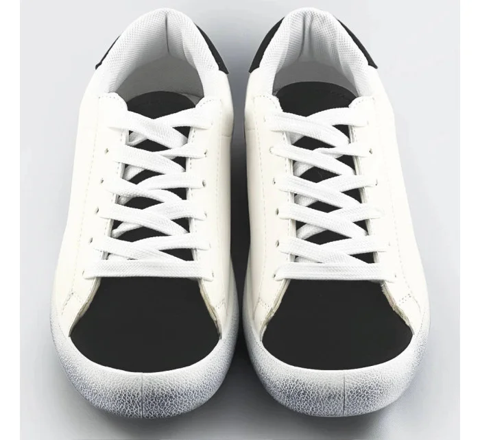 Dvojfarebné bielo-čierne dámske šnurovacie trampky (6340)