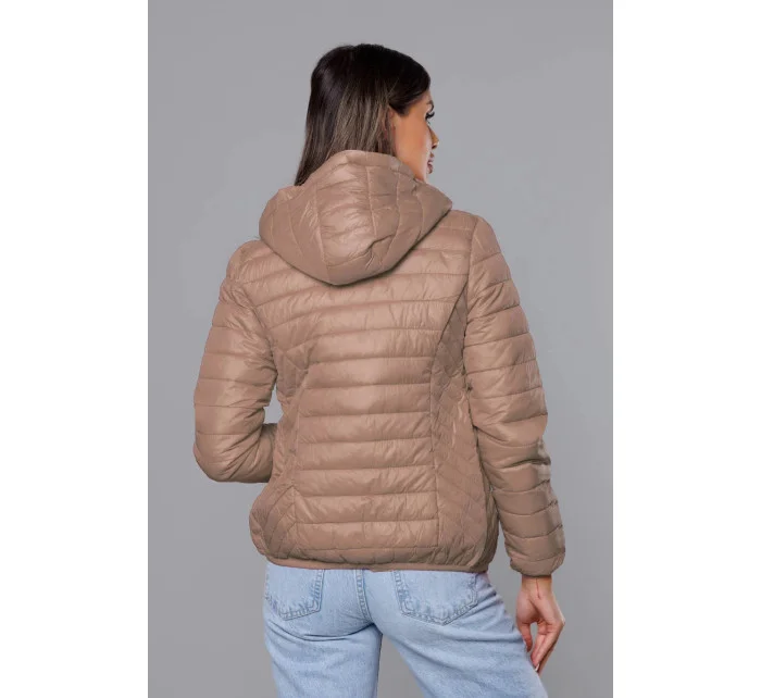 Prošívaná béžová dámská bunda s kapucí model 18038064 - S'WEST Prošívaná béžová dámská bunda s kapucí model 18038064 - S'WEST