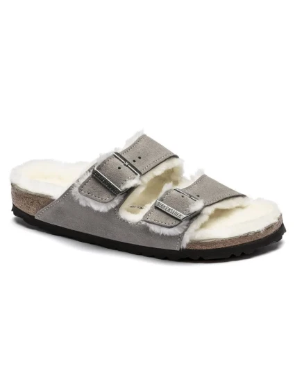 Birkenstock dámske/pánske zateplené šľapky Arizona Shearling Stone Coin semiš s ovčou vlnou regular wide (1017402) dámske
