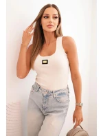 Dámsky prúžkovaný top s ozdobnou aplikáciou béžovej farby