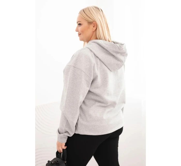 Dámská mikina s kapucí a model 21723107 Plus Size z bavlny šedá - K-Fashion