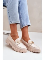 Mokasyny Damskie Ze Złotym Detalem Beżowe Trionna