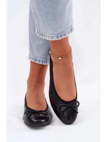 Skórzane Baleriny Damskie Maciejka P6800-01 Czarne