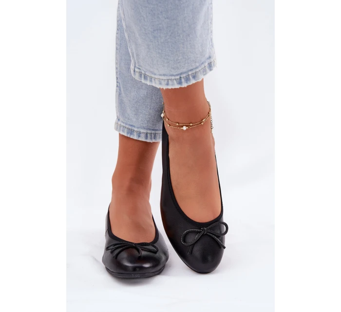 Skórzane Baleriny Damskie Maciejka P6800-01 Czarne