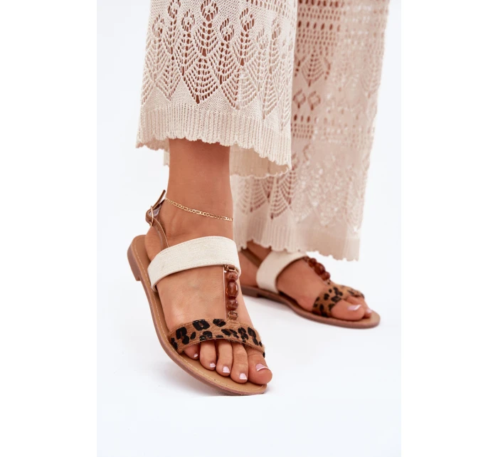 Ploché Dámské Sandály S Leopardí Hnědé model 21702265 - Boto Ploché Dámské Sandály S Leopardí Hnědé model 21702265 - Boto