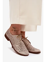 Kožené dámské polobotky s otvory na nízkém podpatku model 22140980 Zlaté - Zazoo