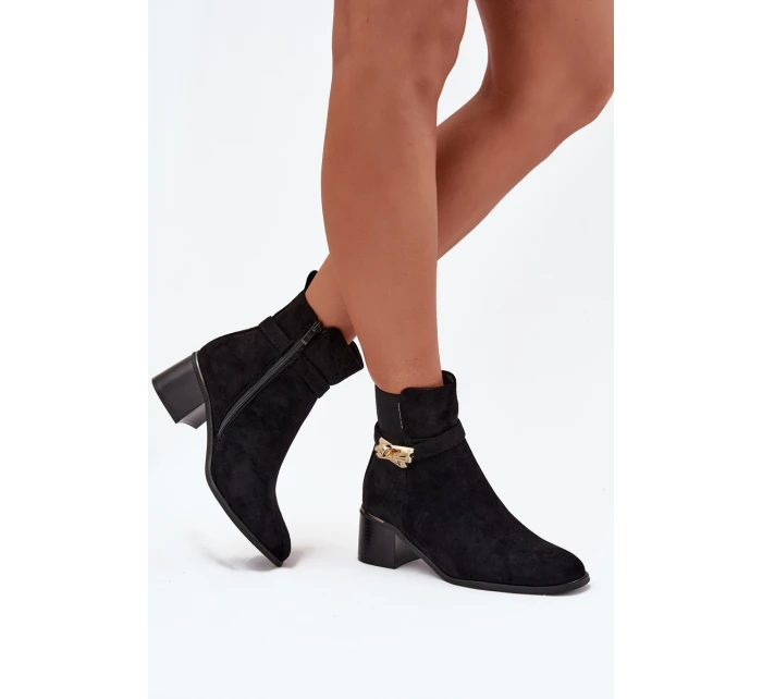 Dámske členkové topánky Sarona so zlatým zdobením - čierne Dámske členkové topánky Sarona so zlatým zdobením - čierne
