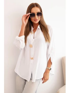 Dámska košeľa s viskózou, ozdobnými gombíkmi a golierom biela