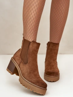Dámské Zateplené Botky Na Podpatku Eko Semišové Hnědé model 21669073 - Boto
