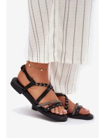 Ploché Sandály S Ozdobnými Pásky model 21697171 Černé - VINCEZA