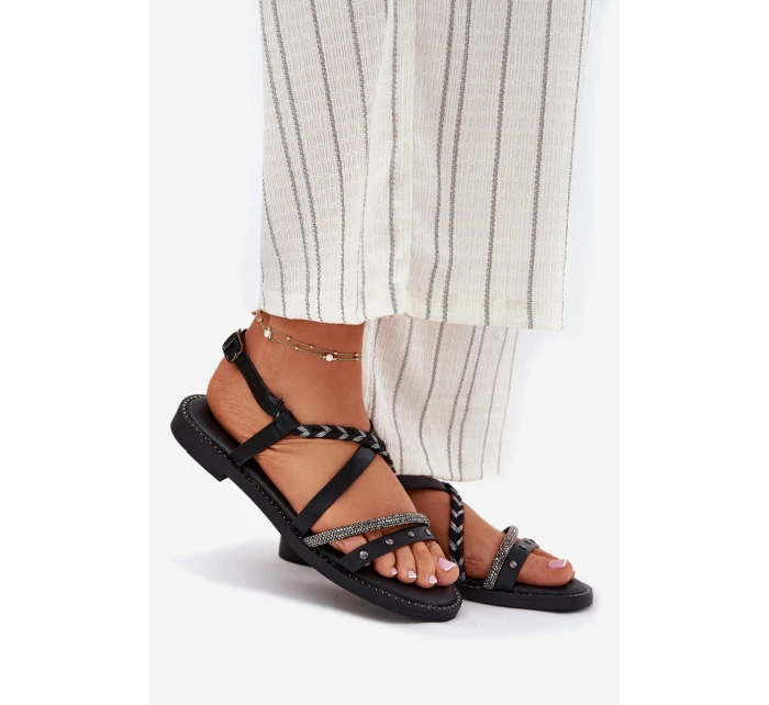 Ploché Sandály S Ozdobnými Pásky model 21697171 Černé - VINCEZA