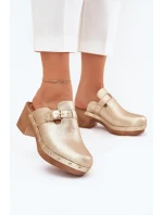 Dámské sandály na podpatku se sponou zlaté model 21700151 - Boto Dámské sandály na podpatku se sponou zlaté model 21700151 - Boto