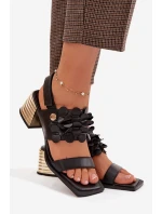 Kožené sandály na podpatku D&A model 22031915 Černé - S.Barski Kožené sandály na podpatku D&A model 22031915 Černé - S.Barski