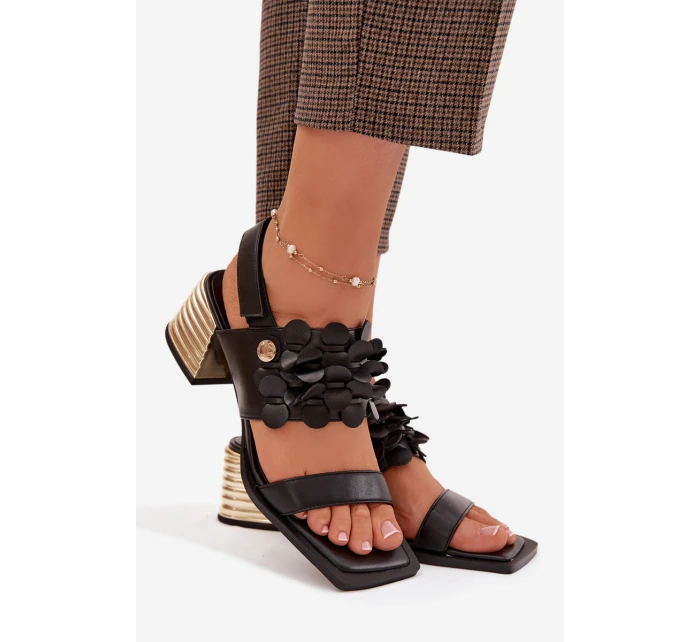 Kožené sandály na podpatku D&A model 22031915 Černé - S.Barski Kožené sandály na podpatku D&A model 22031915 Černé - S.Barski