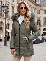 Dámska zimná prešívaná bunda s kapucňou, zelená, FashionStreet TY5739