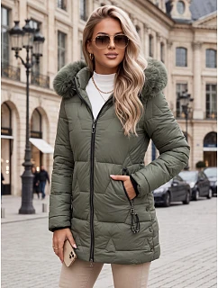 Dámska zimná prešívaná bunda s kapucňou, zelená, FashionStreet TY5739