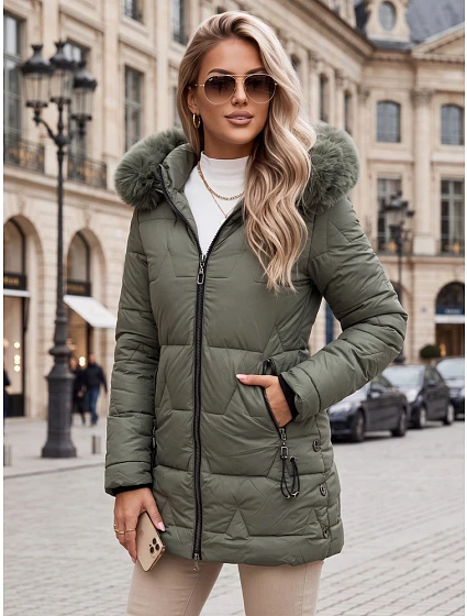 Dámska zimná prešívaná bunda s kapucňou, zelená, FashionStreet TY5739
