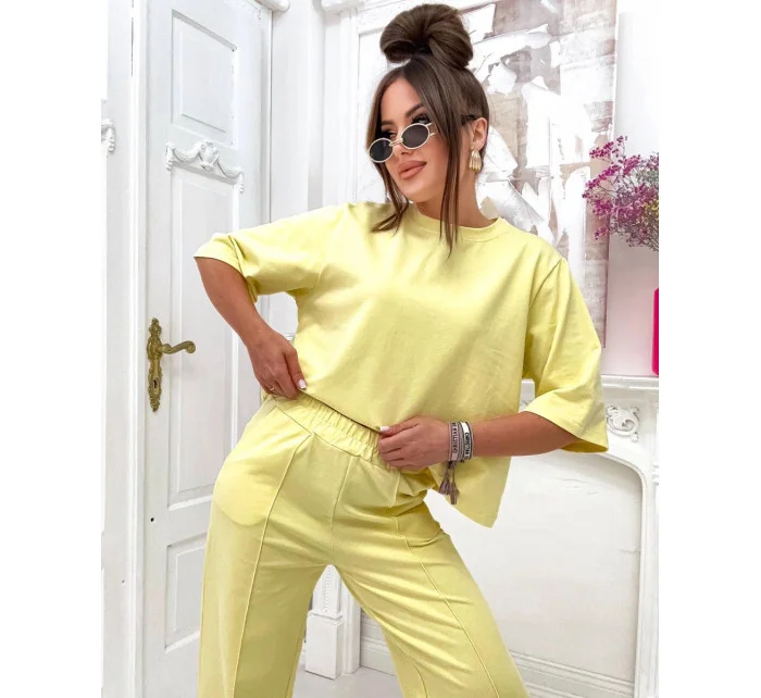 Žltá dámska bavlnená súprava Oversize (82188)