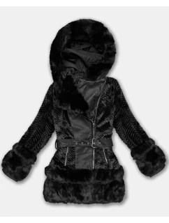 Dámska kožušinová bunda s prvkami z ekokože J Style čierna (11Z8072)