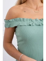 Španielske šaty s volánikmi tmavo mätové