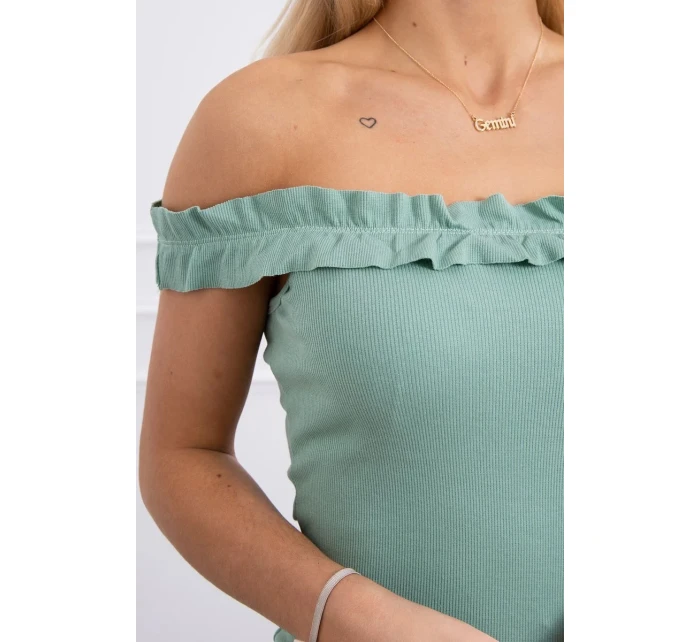 Španielske šaty s volánikmi tmavo mätové