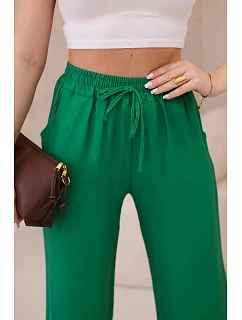 Viskózové nohavice so širokými nohavicami zelené