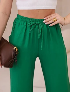 Viskózové kalhoty se širokými nohavicemi zelený