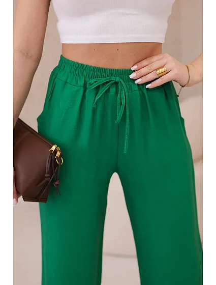 Viskózové nohavice so širokými nohavicami zelené