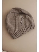 Dámská zimní čepice s vlnou a zdobením z kamínků model 21783039 mocca - K-Fashion Dámská zimní čepice s vlnou a zdobením z kamínků model 21783039 mocca - K-Fashion