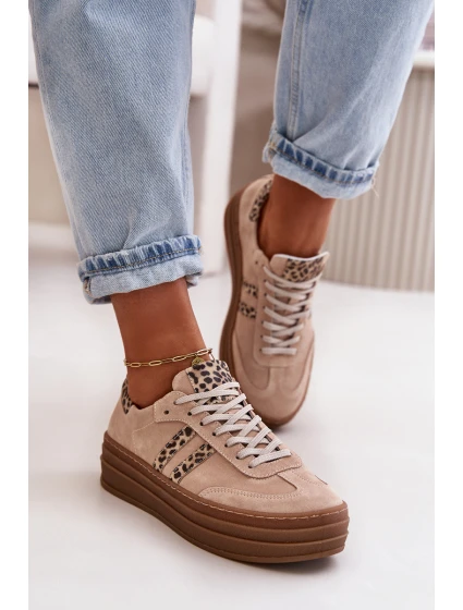 Zazoo N1068S4 Damskie Zamszowe Sneakersy Na Platformie Panterka Różowe