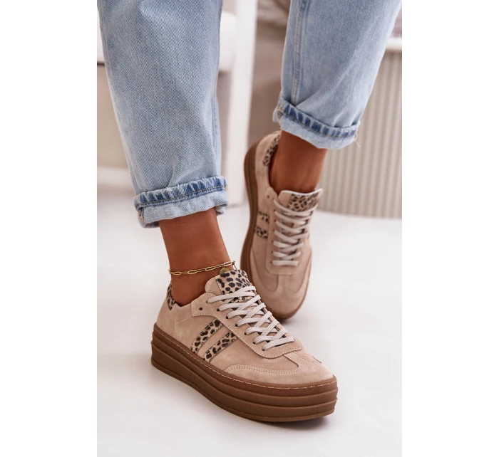 Zazoo N1068S4 Damskie Zamszowe Sneakersy Na Platformie Panterka Różowe