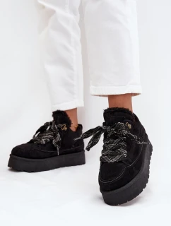 Šněrovací dámské sněhule na platformě vyhřívané kožešinou Černé model 21710251 - Boto