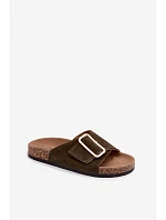 Kožené semišové dámské pantofle s přezkou tmavě zelené model 22120808 - Boto