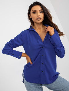 Dámske klasické tričko s dlhým rukávom v kobaltovo modrej farbe