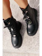 Členkové topánky z eko kože Workery Dámske s príveskami Čierne Rianael