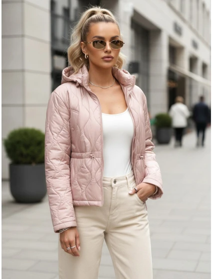 Dámská prošívaná bunda s kapucí světle růžová Dstreet model 21995830 - FashionStreet