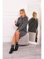 Šaty s kapucí a bočním rozparkem graphite melange Šaty s kapucí a bočním rozparkem graphite melange