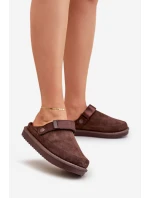 Zateplené dámské pantofle na platformě čokoládové model 21680700 - Boto