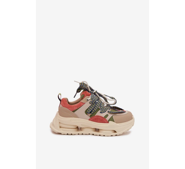 Kožené dámské tenisky na platformě D&A CR61-3133 Béžové