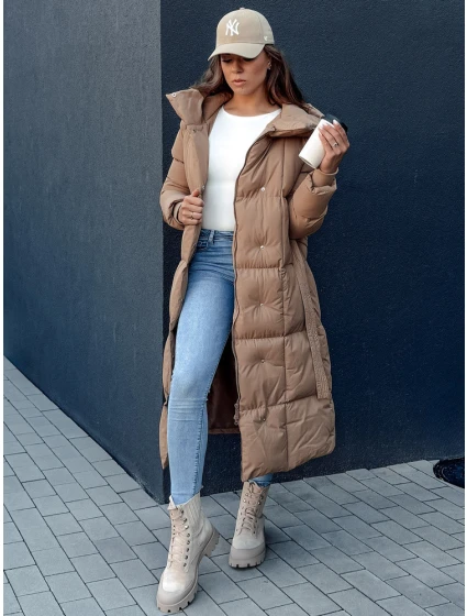 Dámský prošívaný kabát tmavě béžový Dstreet model 21978744 - FashionStreet