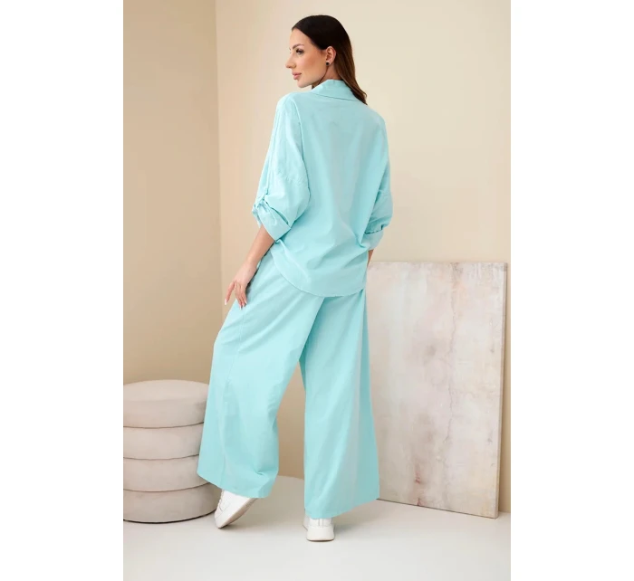 Dámský bavlněný komplet s košilí a širokými nohavicemi model 22015454 - K-Fashion Dámský bavlněný komplet s košilí a širokými nohavicemi model 22015454 - K-Fashion