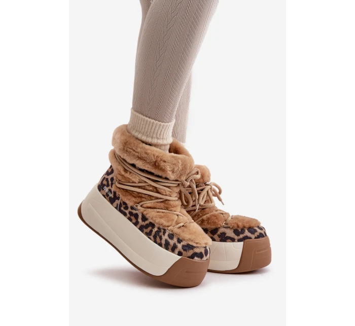 Skórzane Śniegowce Damskie Na Grubej Podeszwie Z Futerkiem Panterka Big Star OO274A208 Brązowe Skórzane Śniegowce Damskie Na Grubej Podeszwie Z Futerkiem Panterka Big Star OO274A208 Brązowe