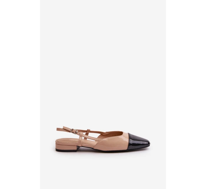 Lakierowane Baleriny Na Niskim Obcasie Z Odkrytą Piętą Beżowe Kairael Lakierowane Baleriny Na Niskim Obcasie Z Odkrytą Piętą Beżowe Kairael