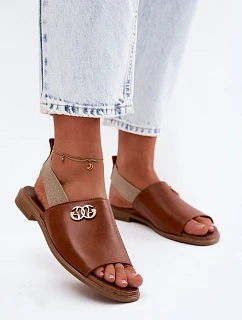 Kožené sandály se zlatým detailem model 22122967 Hnědé - Zazoo