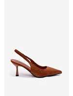 Dámske sandále na podpätku z imitácie semišu Camel Saria