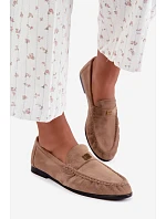 Dámské mokasíny s řasením a ozdobným detailem tmavě béžové model 22349038 - Boto Dámské mokasíny s řasením a ozdobným detailem tmavě béžové model 22349038 - Boto