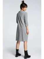 B070 Nadmerné šaty s opaskom na zaväzovanie - sivé